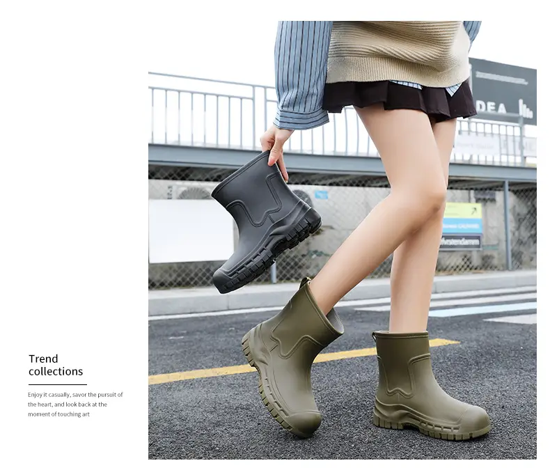 Women's Mid-barrel Rain Boots Fashionable Waterproof Anti-slip Rubber Shoes Good-looking Rain Boots Women's Adult Four Seasons Water Shoes Water Boots — feature 17