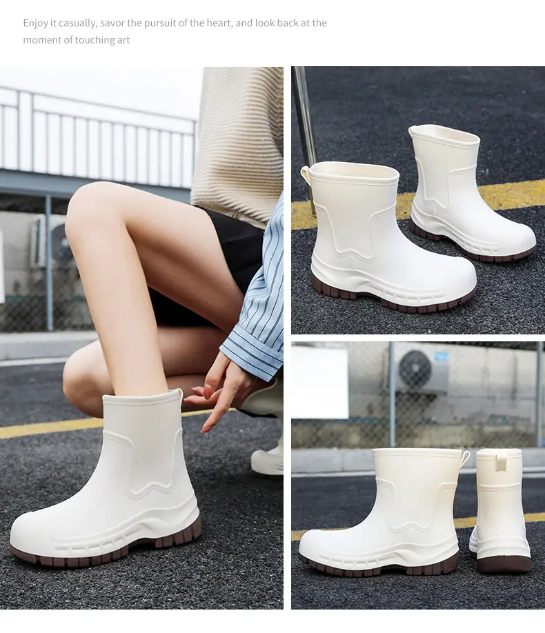 Women's Mid-barrel Rain Boots Fashionable Waterproof Anti-slip Rubber Shoes Good-looking Rain Boots Women's Adult Four Seasons Water Shoes Water Boots — feature 21