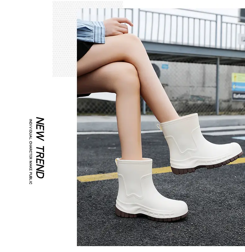 Women's Mid-barrel Rain Boots Fashionable Waterproof Anti-slip Rubber Shoes Good-looking Rain Boots Women's Adult Four Seasons Water Shoes Water Boots — feature 22