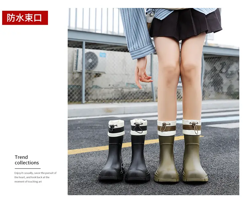 Women's Mid-barrel Rain Boots Fashionable Waterproof Anti-slip Rubber Shoes Good-looking Rain Boots Women's Adult Four Seasons Water Shoes Water Boots — feature 24