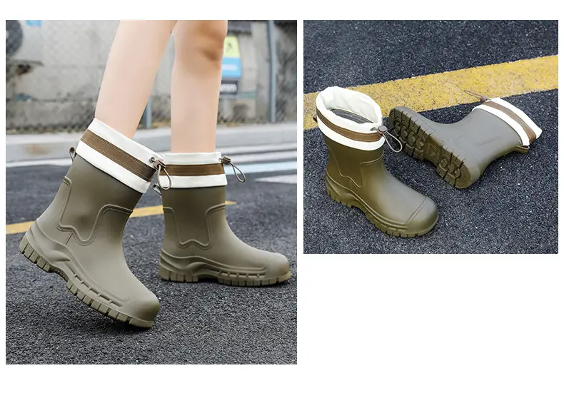 Women's Mid-barrel Rain Boots Fashionable Waterproof Anti-slip Rubber Shoes Good-looking Rain Boots Women's Adult Four Seasons Water Shoes Water Boots — feature 26