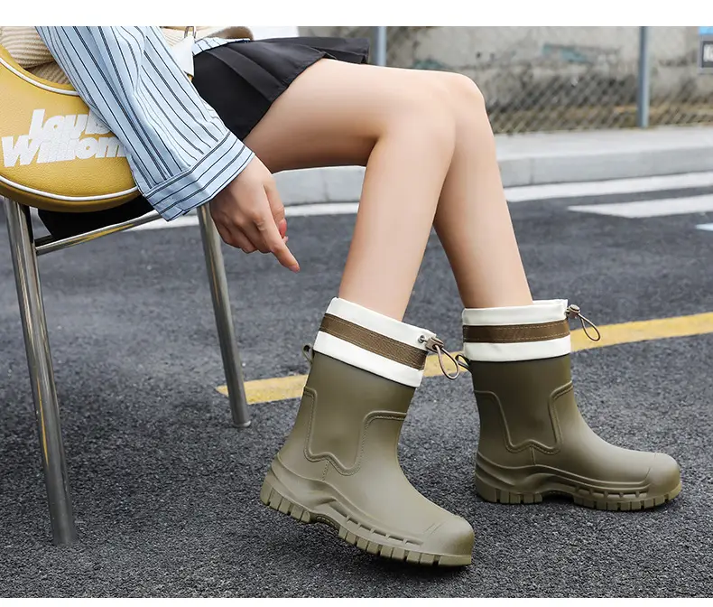 Women's Mid-barrel Rain Boots Fashionable Waterproof Anti-slip Rubber Shoes Good-looking Rain Boots Women's Adult Four Seasons Water Shoes Water Boots — feature 27