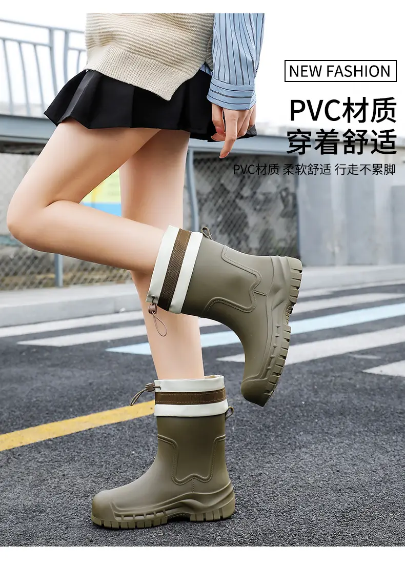 Women's Mid-barrel Rain Boots Fashionable Waterproof Anti-slip Rubber Shoes Good-looking Rain Boots Women's Adult Four Seasons Water Shoes Water Boots — feature 3