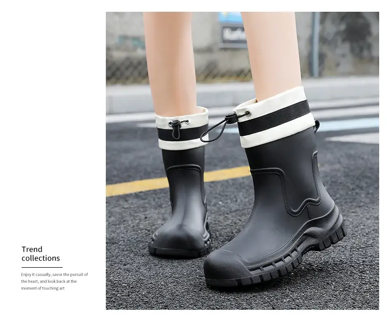 Women's Mid-barrel Rain Boots Fashionable Waterproof Anti-slip Rubber Shoes Good-looking Rain Boots Women's Adult Four Seasons Water Shoes Water Boots — feature 30