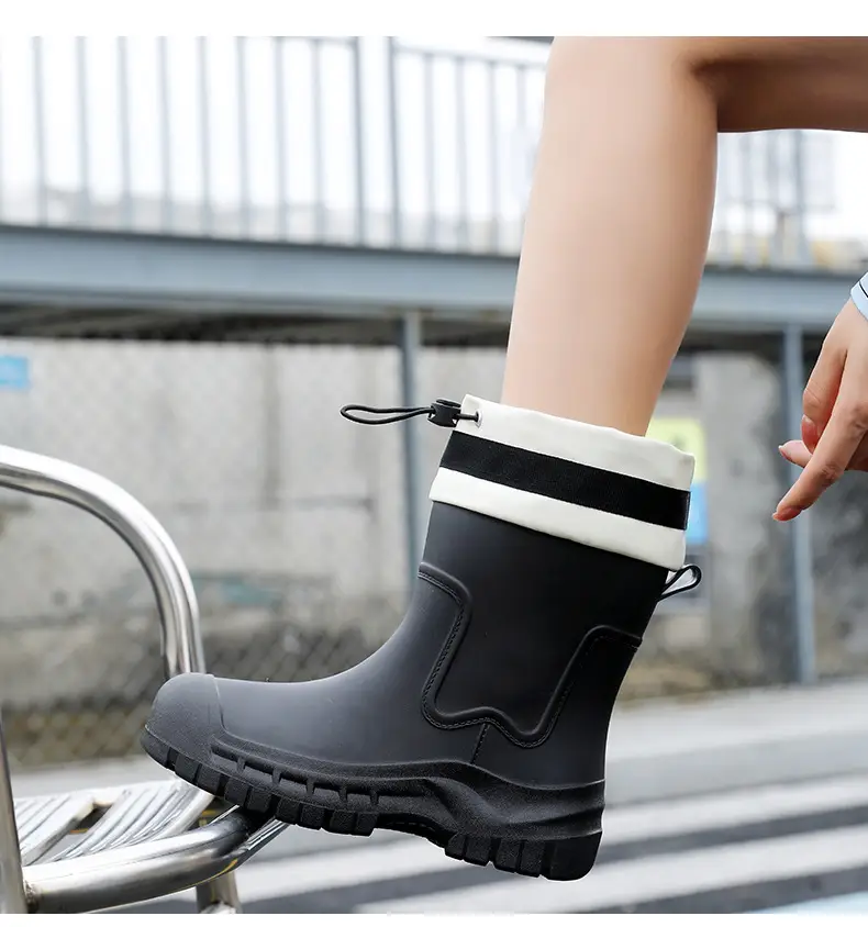 Women's Mid-barrel Rain Boots Fashionable Waterproof Anti-slip Rubber Shoes Good-looking Rain Boots Women's Adult Four Seasons Water Shoes Water Boots — feature 33