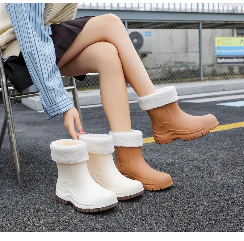 Women's Mid-barrel Rain Boots Fashionable Waterproof Anti-slip Rubber Shoes Good-looking Rain Boots Women's Adult Four Seasons Water Shoes Water Boots — feature 49
