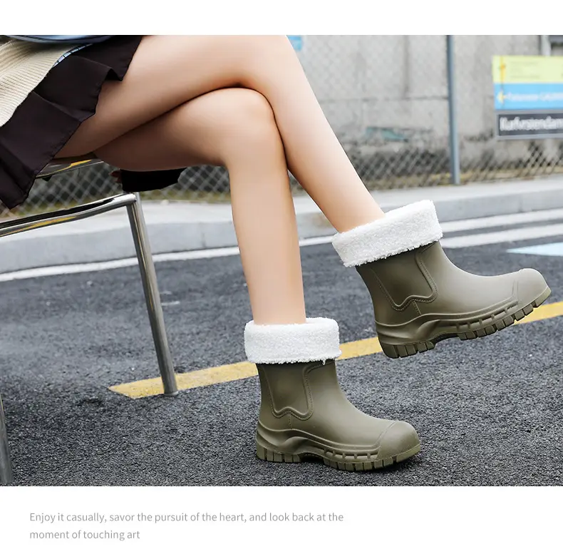 Women's Mid-barrel Rain Boots Fashionable Waterproof Anti-slip Rubber Shoes Good-looking Rain Boots Women's Adult Four Seasons Water Shoes Water Boots — feature 50