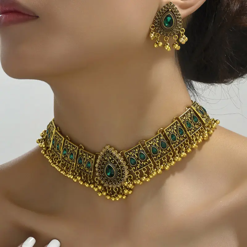 European and American Cross-border Fashion Retro Medium Dongfeng Peacock Style Water Drop Temperament Exaggerated Ladies Necklace Earrings suit