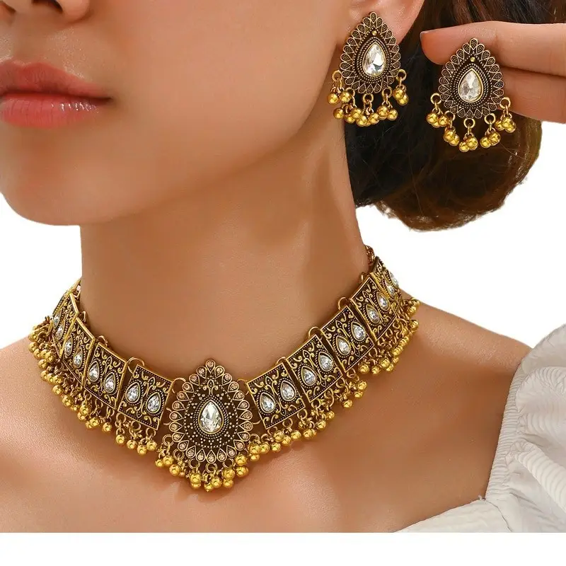 European and American Cross-border Fashion Retro Medium Dongfeng Peacock Style Water Drop Temperament Exaggerated Ladies Necklace Earrings suit