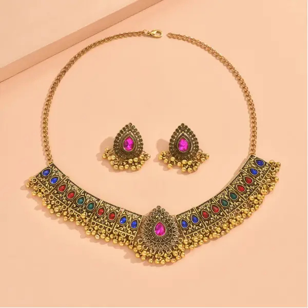 European and American Cross-border Fashion Retro Medium Dongfeng Peacock Style Water Drop Temperament Exaggerated Ladies Necklace Earrings suit — feature 3