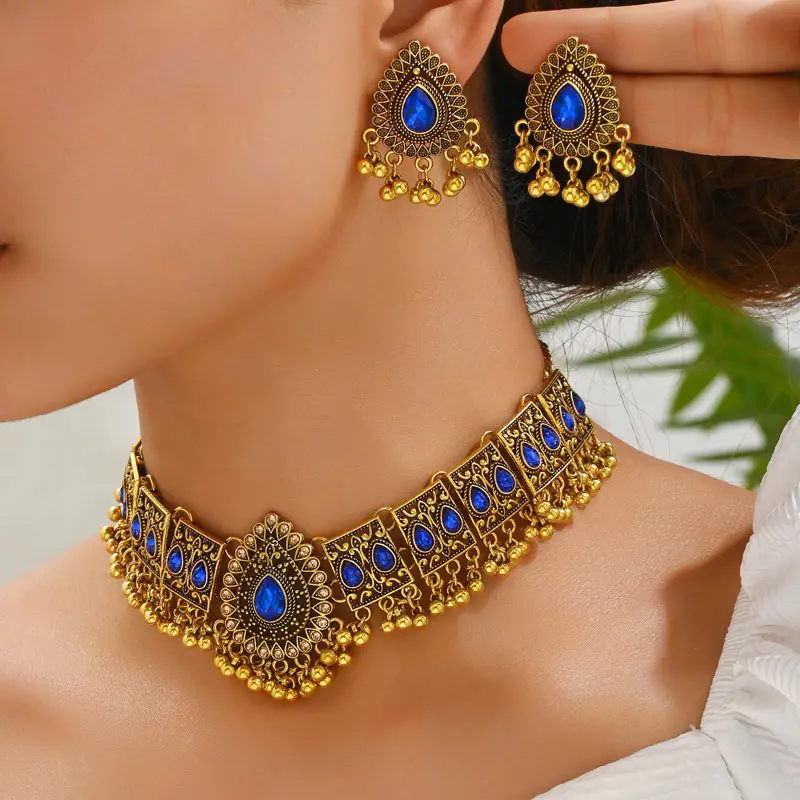 European and American Cross-border Fashion Retro Medium Dongfeng Peacock Style Water Drop Temperament Exaggerated Ladies Necklace Earrings suit — feature 4