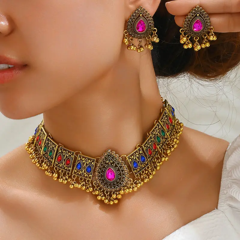 European and American Cross-border Fashion Retro Medium Dongfeng Peacock Style Water Drop Temperament Exaggerated Ladies Necklace Earrings suit — feature 6