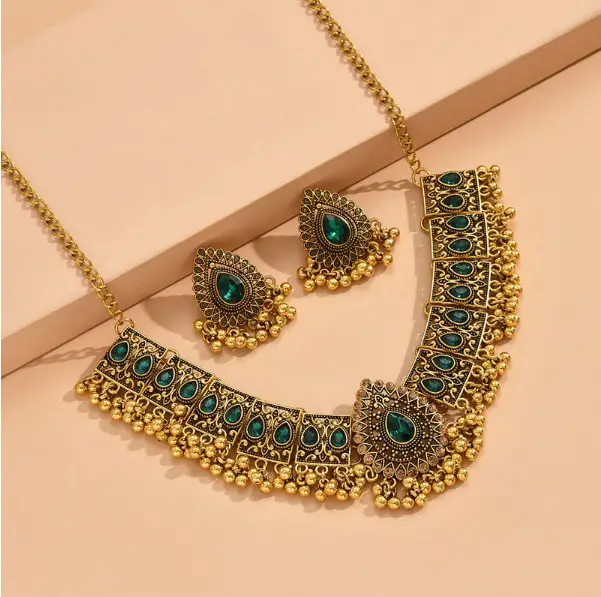 European and American Cross-border Fashion Retro Medium Dongfeng Peacock Style Water Drop Temperament Exaggerated Ladies Necklace Earrings suit — feature 7