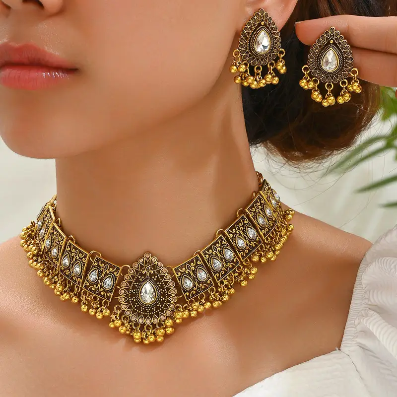 European and American Cross-border Fashion Retro Medium Dongfeng Peacock Style Water Drop Temperament Exaggerated Ladies Necklace Earrings suit — feature 9