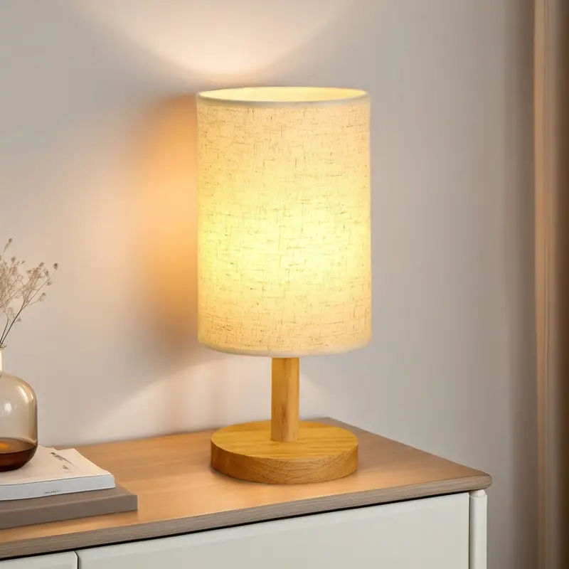 USB Wired Wooden Table Lamp Night Light for Bedroom