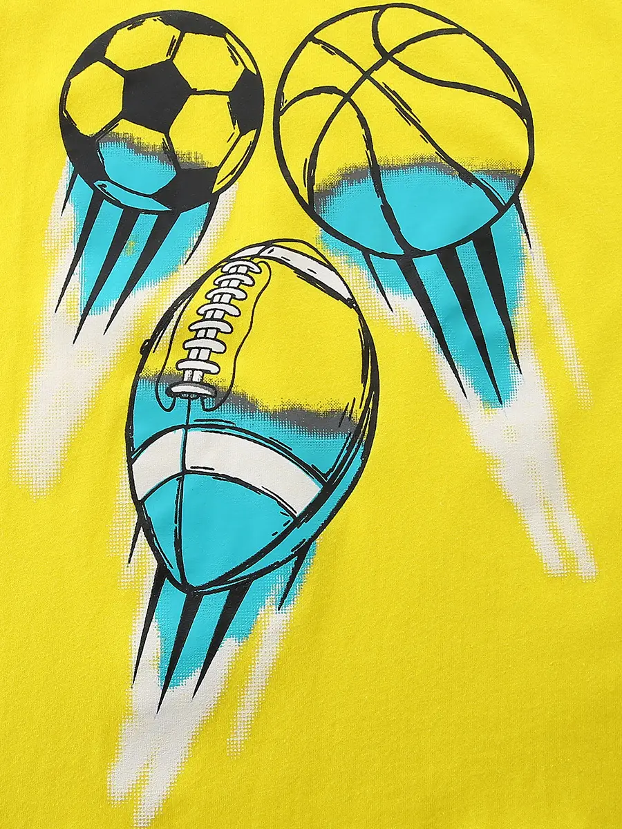 Summer Football Print Boys T-Shirt Yellow Knitted Cotton - Image 5