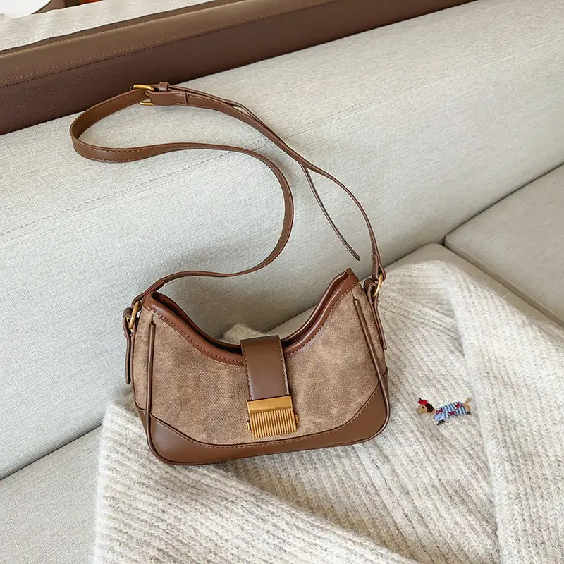 Black Chain Lock Crossbody Bag with Patchwork Design — feature 15