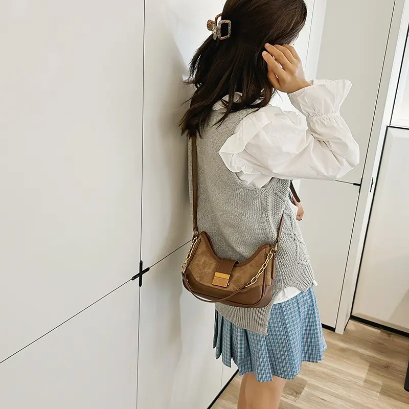Black Chain Lock Crossbody Bag with Patchwork Design — feature 20