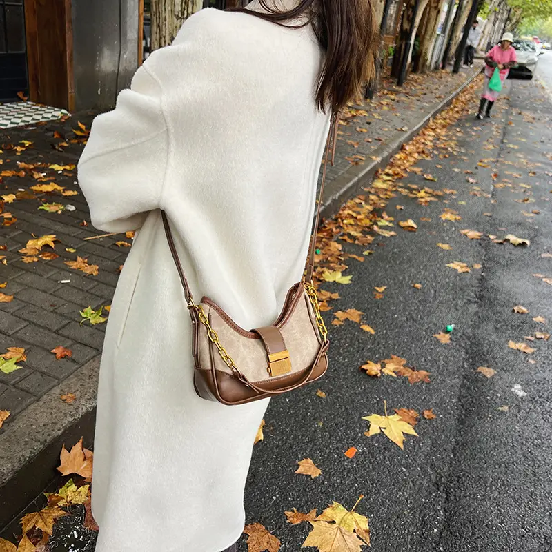Black Chain Lock Crossbody Bag with Patchwork Design — feature 32