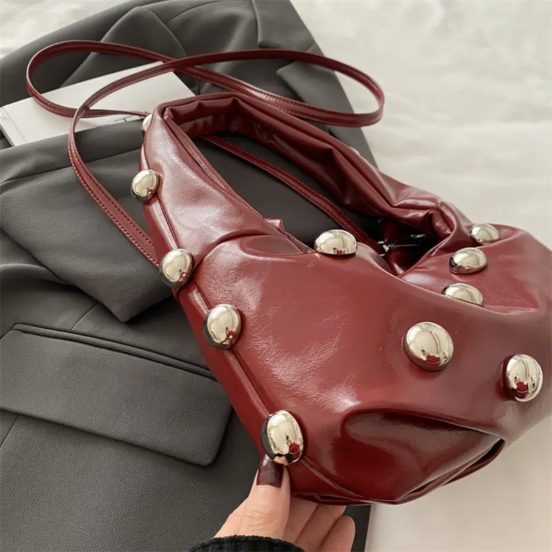 Women's White Rivet Shoulder Bag 2024 New