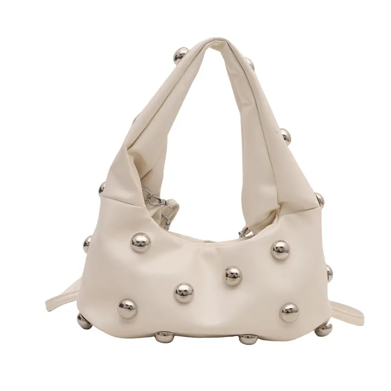 Women's White Rivet Shoulder Bag 2024 New