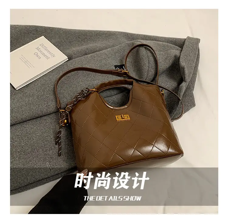 Vintage Brown Diamond Lattice Shoulder Bag for Women — feature 12