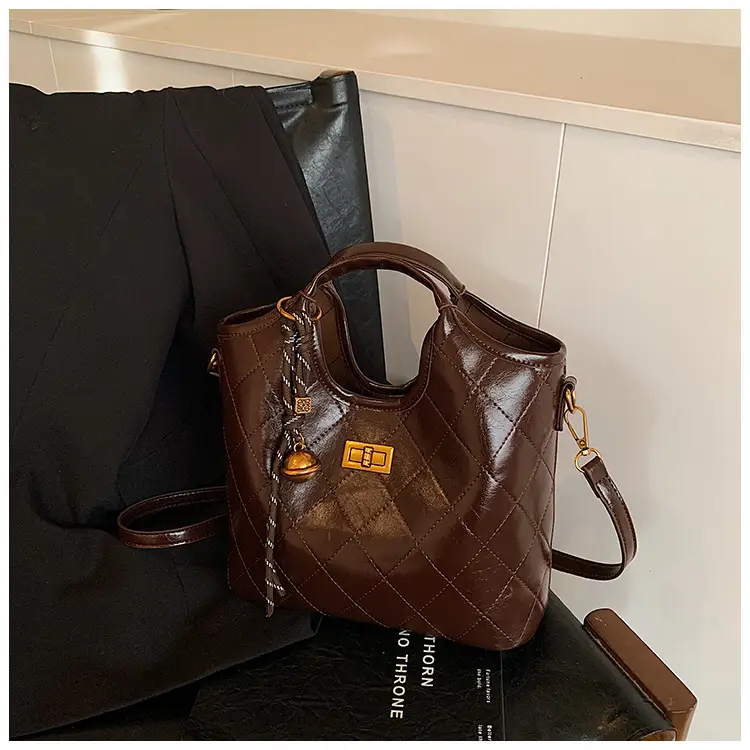 Vintage Brown Diamond Lattice Shoulder Bag for Women — feature 20