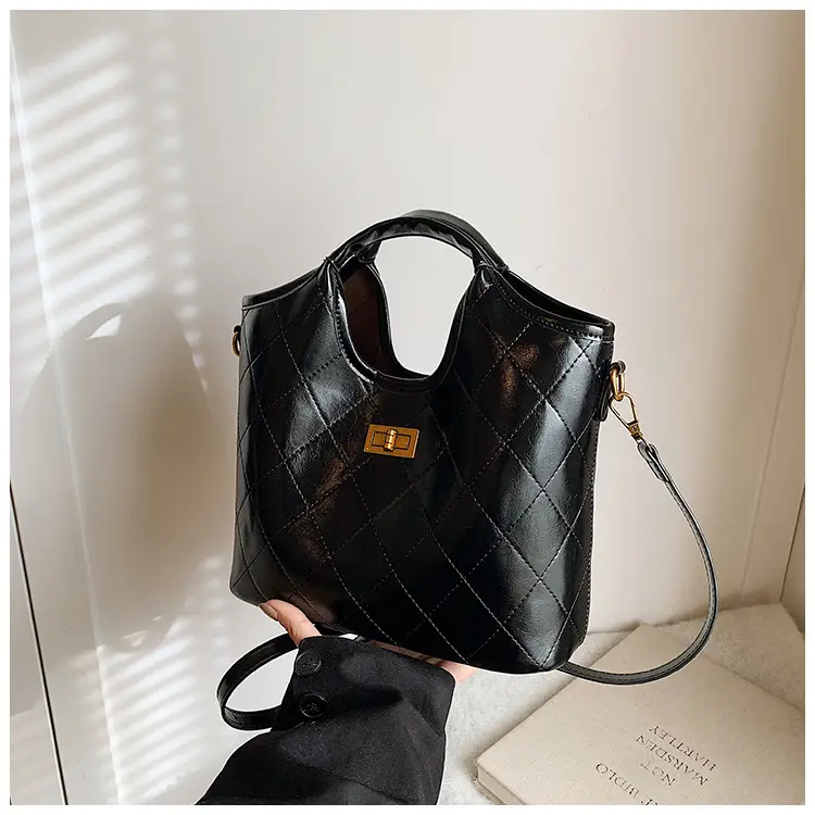 Vintage Brown Diamond Lattice Shoulder Bag for Women — feature 21