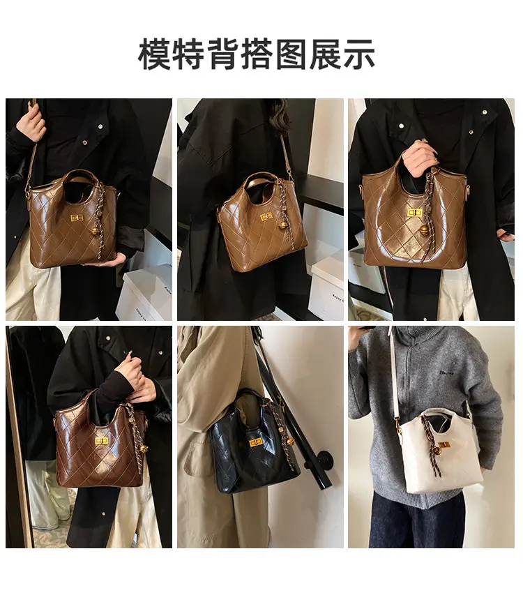 Vintage Brown Diamond Lattice Shoulder Bag for Women — feature 5