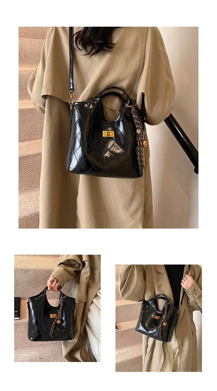 Vintage Brown Diamond Lattice Shoulder Bag for Women — feature 6