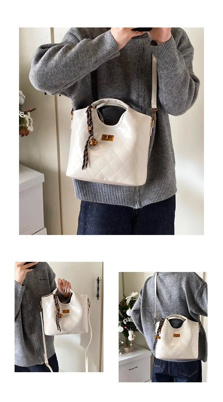 Vintage Brown Diamond Lattice Shoulder Bag for Women — feature 7