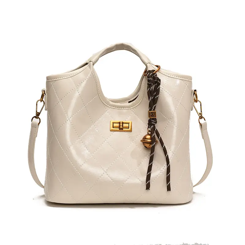 Vintage Brown Diamond Lattice Shoulder Bag for Women - Image 2