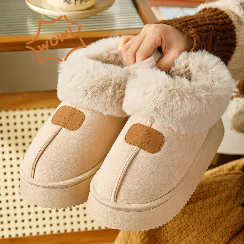 Women's winter new snow boots wear non-slip fleece-lined warm thick-soled wool cotton slippers wholesale - Image 4
