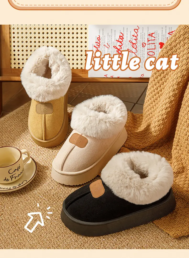 Women's winter new snow boots wear non-slip fleece-lined warm thick-soled wool cotton slippers wholesale — feature 4