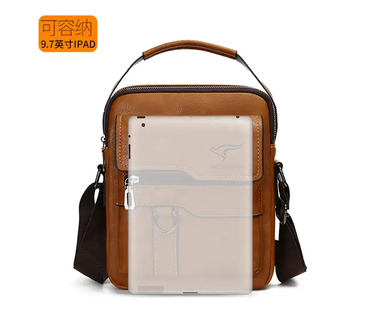 Men's Black Leather Crossbody Shoulder Bag with Zip Pockets — feature 3