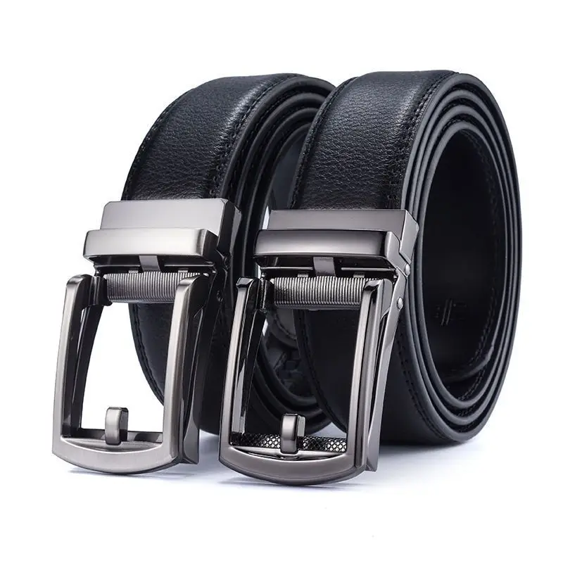 Men's Black Leather Belt with Silver Buckle - Image 4