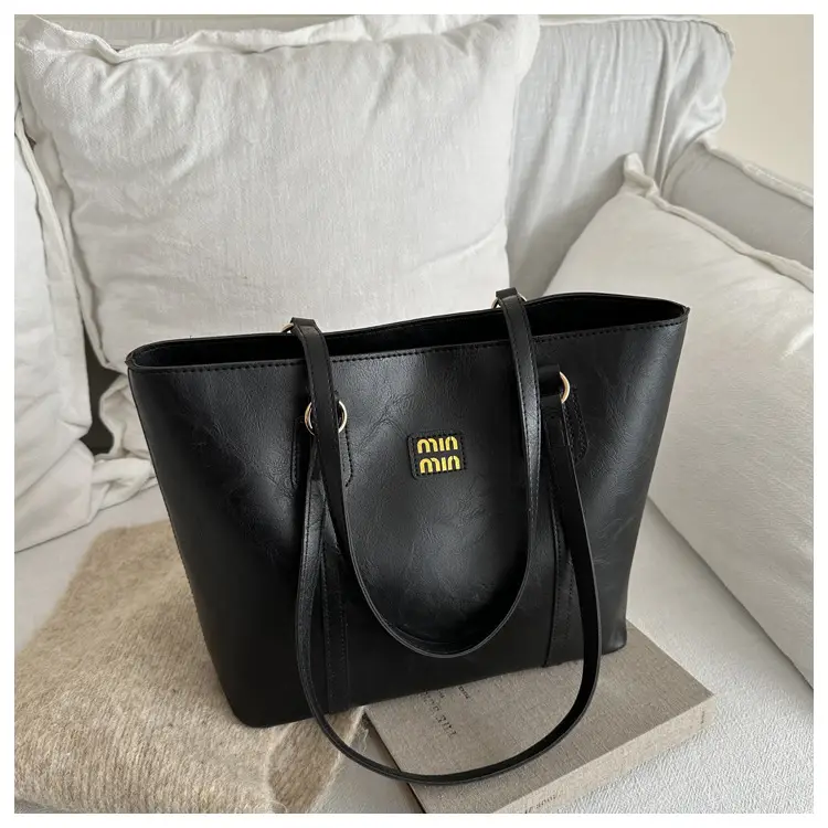 Women's Black Leather Tote Bag with Shoulder Strap — feature 19