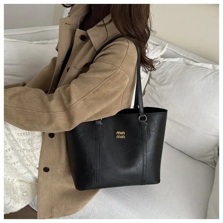Women's Black Leather Tote Bag with Shoulder Strap — feature 7