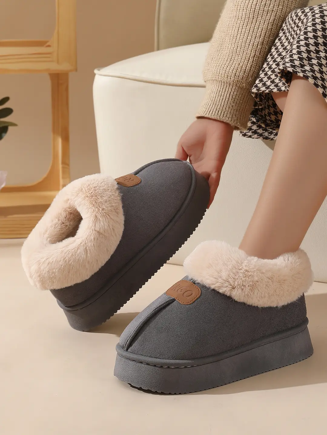 Cross-border new cotton slippers winter women's outer wear thick-soled fleece-lined thickened non-slip home warm wool bag heel cotton shoes — feature 5