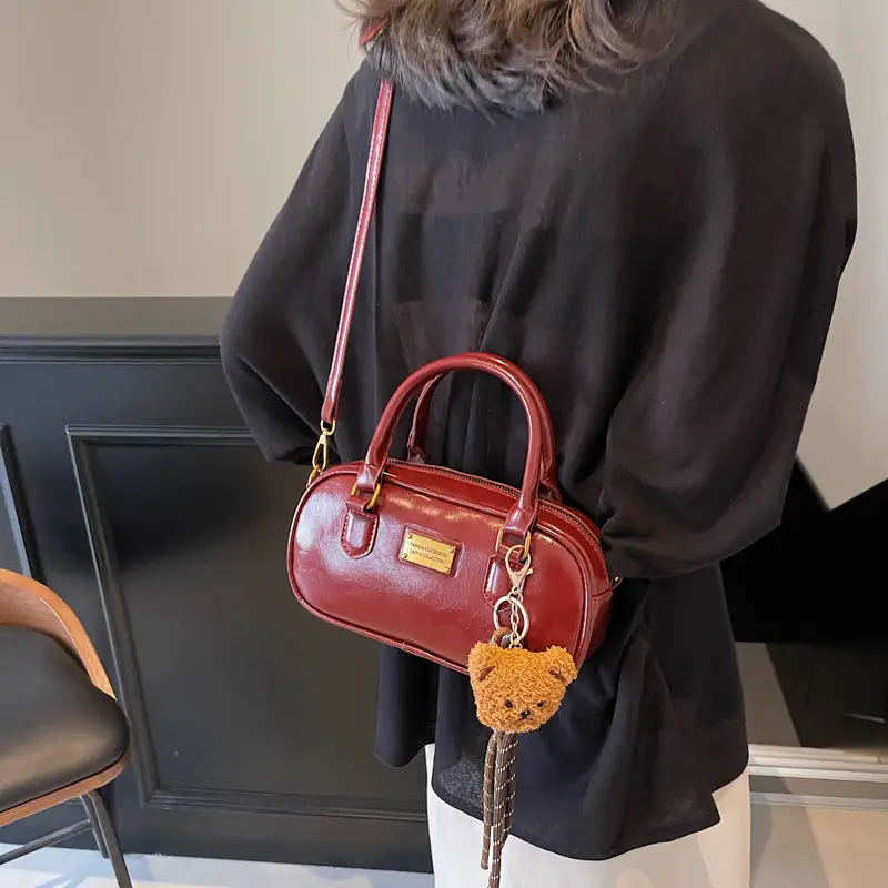 2025 Red Leather Crossbody Bag with Tassel - Image 7