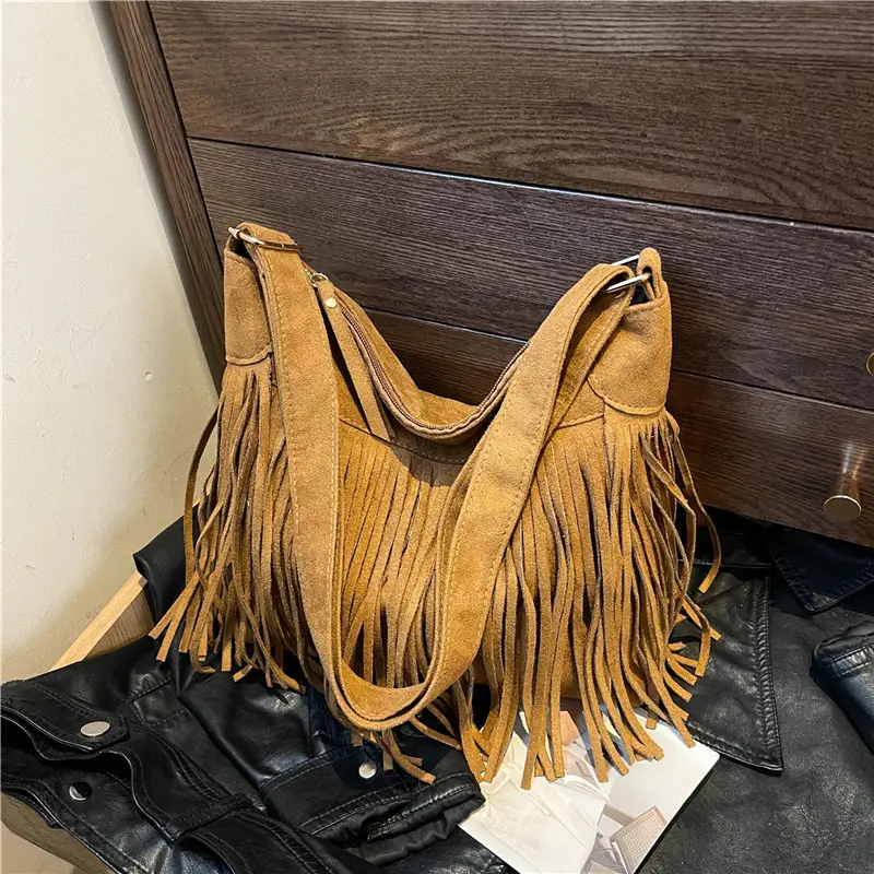 Large Cap Tassel Bag Deerskin Velvet One Shoulder - Image 5