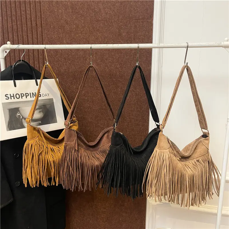 Large Cap Tassel Bag Deerskin Velvet One Shoulder - Image 8