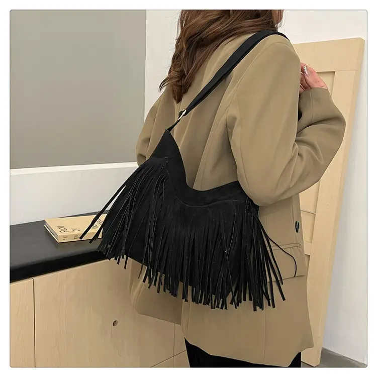 Large Cap Tassel Bag Deerskin Velvet One Shoulder — feature 19