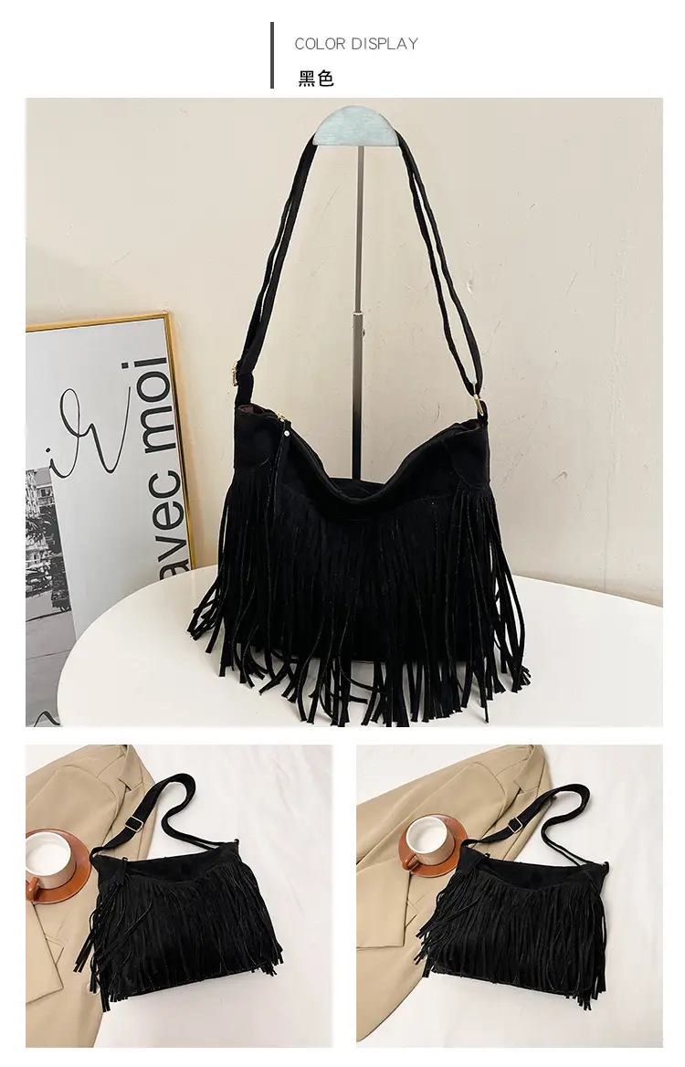 Large Cap Tassel Bag Deerskin Velvet One Shoulder — feature 22