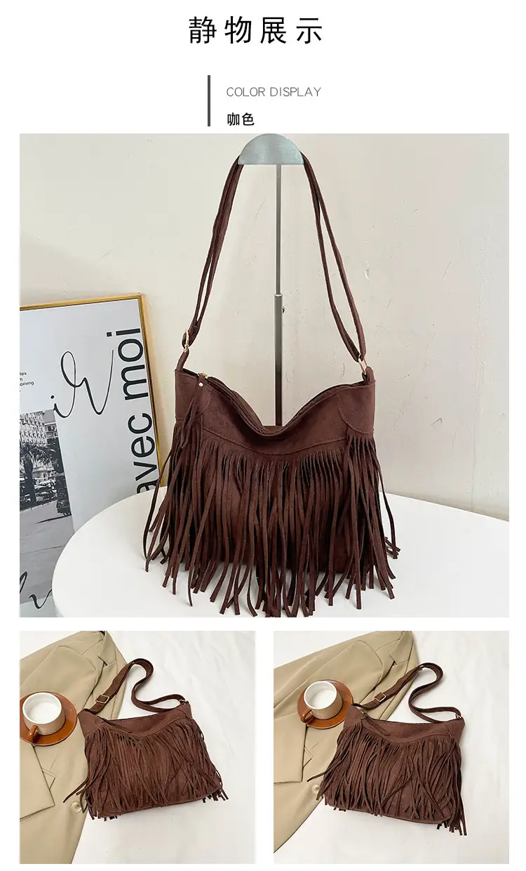 Large Cap Tassel Bag Deerskin Velvet One Shoulder — feature 23