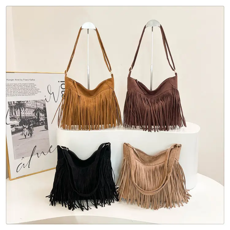 Large Cap Tassel Bag Deerskin Velvet One Shoulder — feature 33