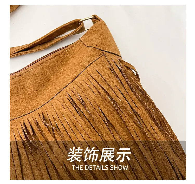Large Cap Tassel Bag Deerskin Velvet One Shoulder — feature 6