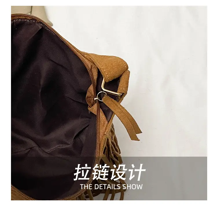 Large Cap Tassel Bag Deerskin Velvet One Shoulder — feature 7