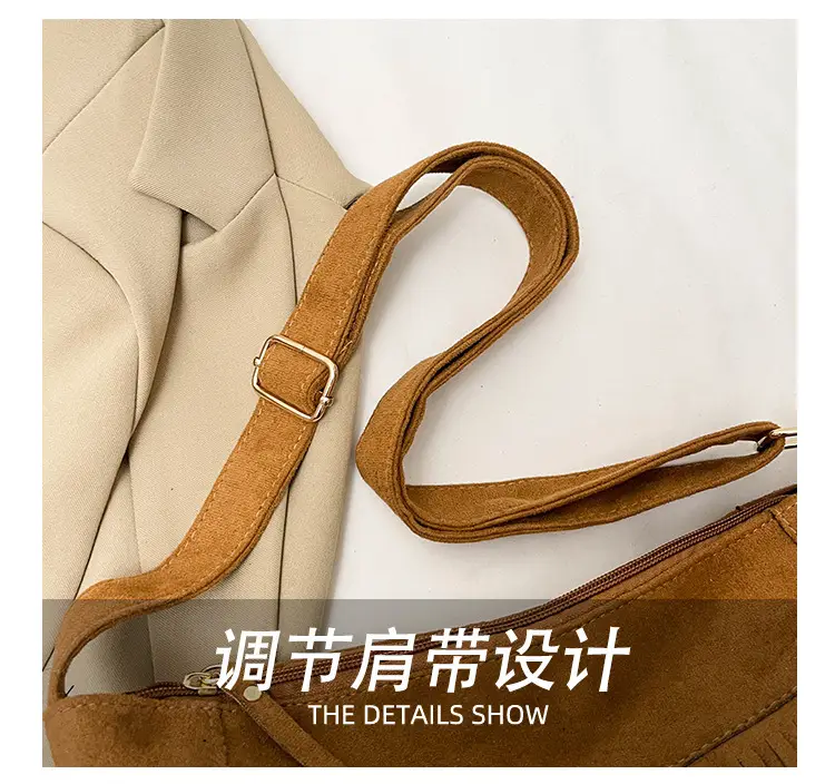 Large Cap Tassel Bag Deerskin Velvet One Shoulder — feature 9