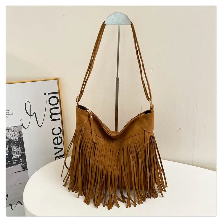 Large Cap Tassel Bag Deerskin Velvet One Shoulder - Image 2